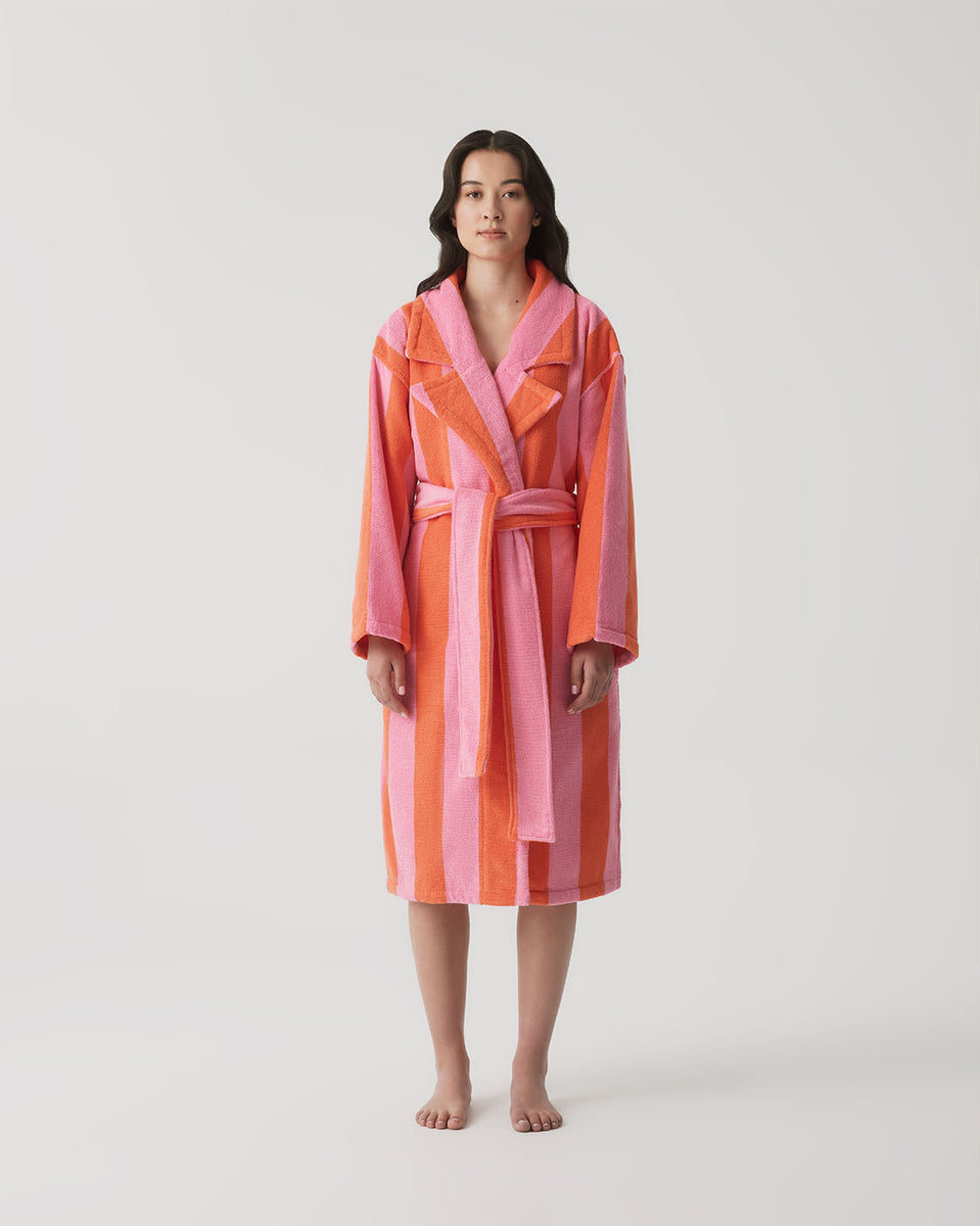 Hommey Pink & Orange Stripe Robe | Soft & Cosy Unisex Cotton Dressing Gown