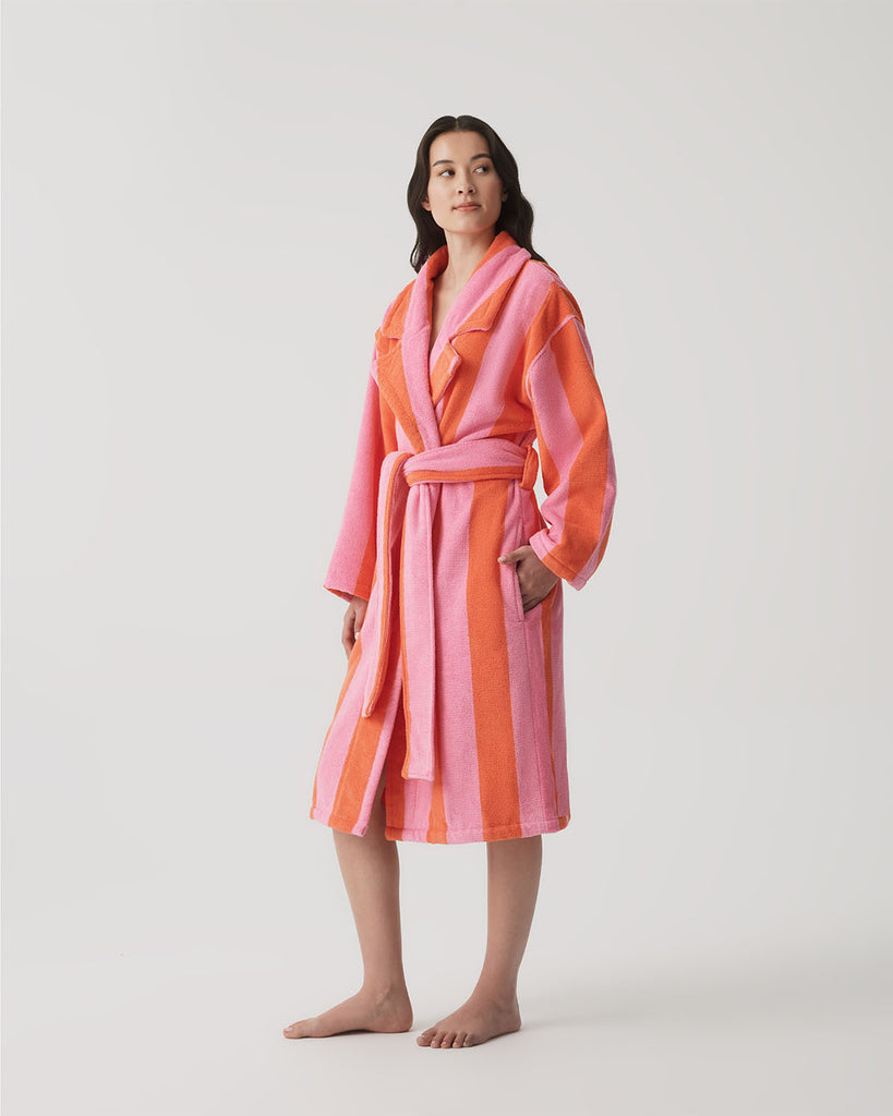 Pink Stripe Robe Hommey Pink & Orange Stripe Robe | Soft & Cosy Unisex Cotton Dressing ...