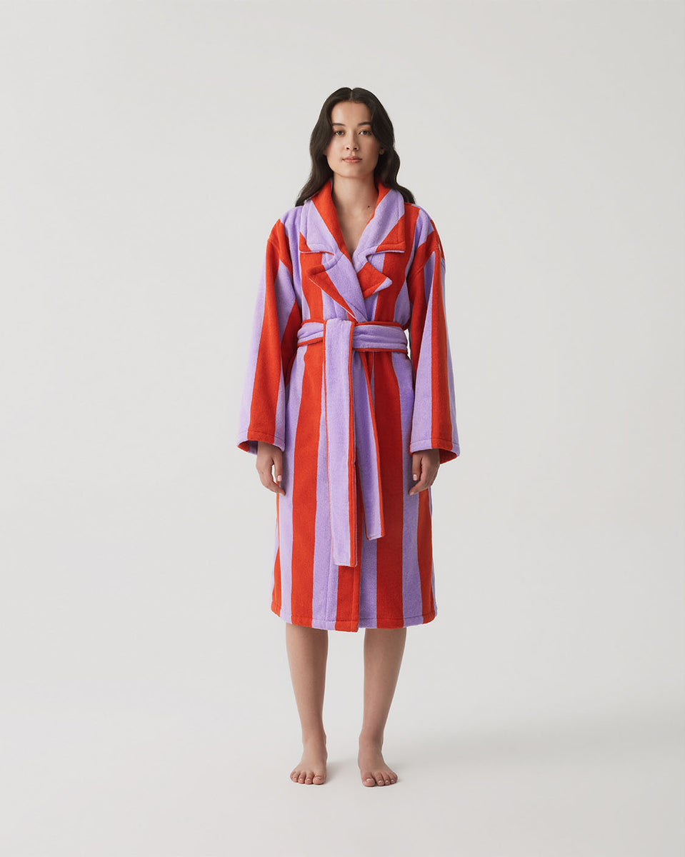 Red Striped Robe Hommey Red & Purple Stripe Robe | Soft & Cosy Unisex Cotton Dressing ...
