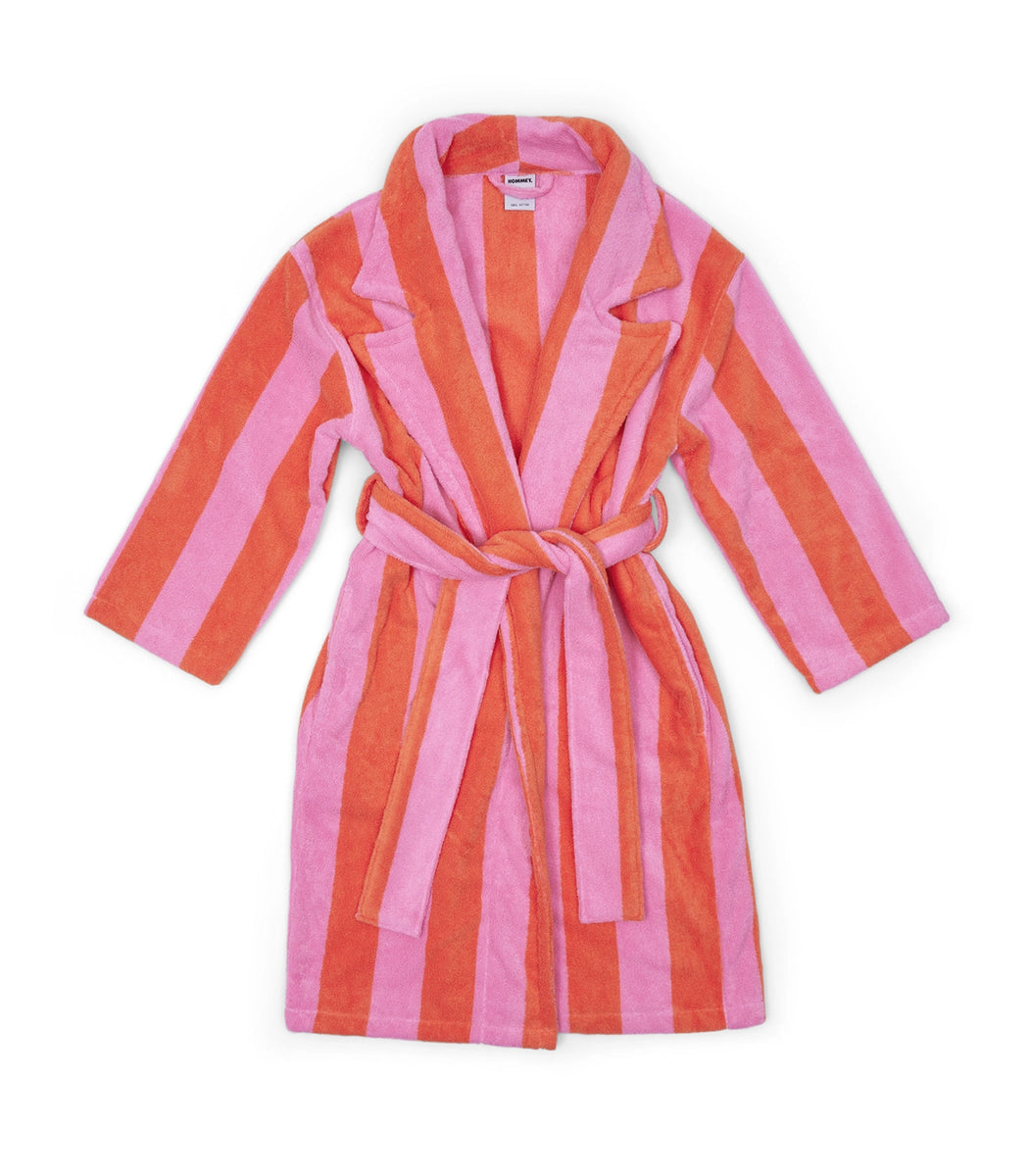Hommey Pink & Orange Stripe Robe | Soft & Cosy Unisex Cotton Dressing ...
