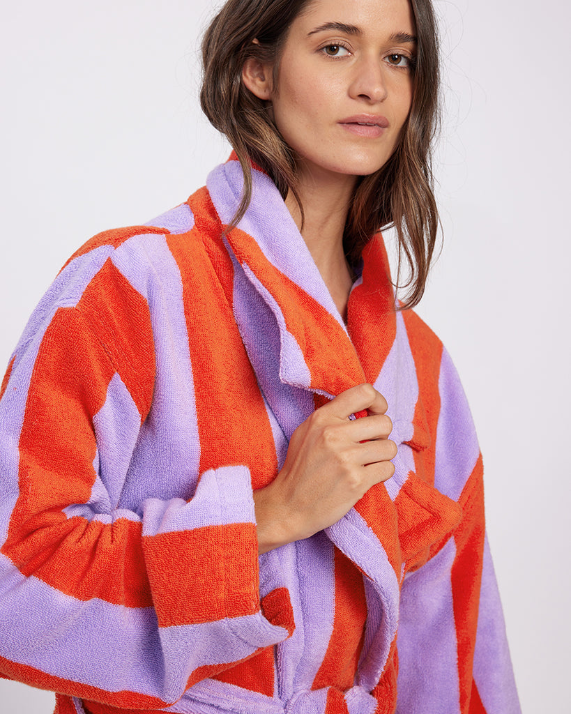Red Striped Robe Hommey Red & Purple Stripe Robe | Soft & Cosy Unisex Cotton Dressing ...